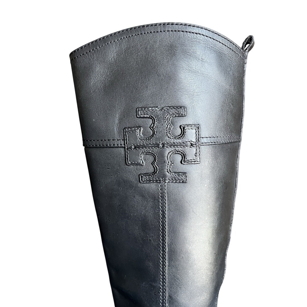 Tory Burch Women's Blair Black Leather Gold Buckle Riding Boots Shoes Size 8 - Picture 6 of 15